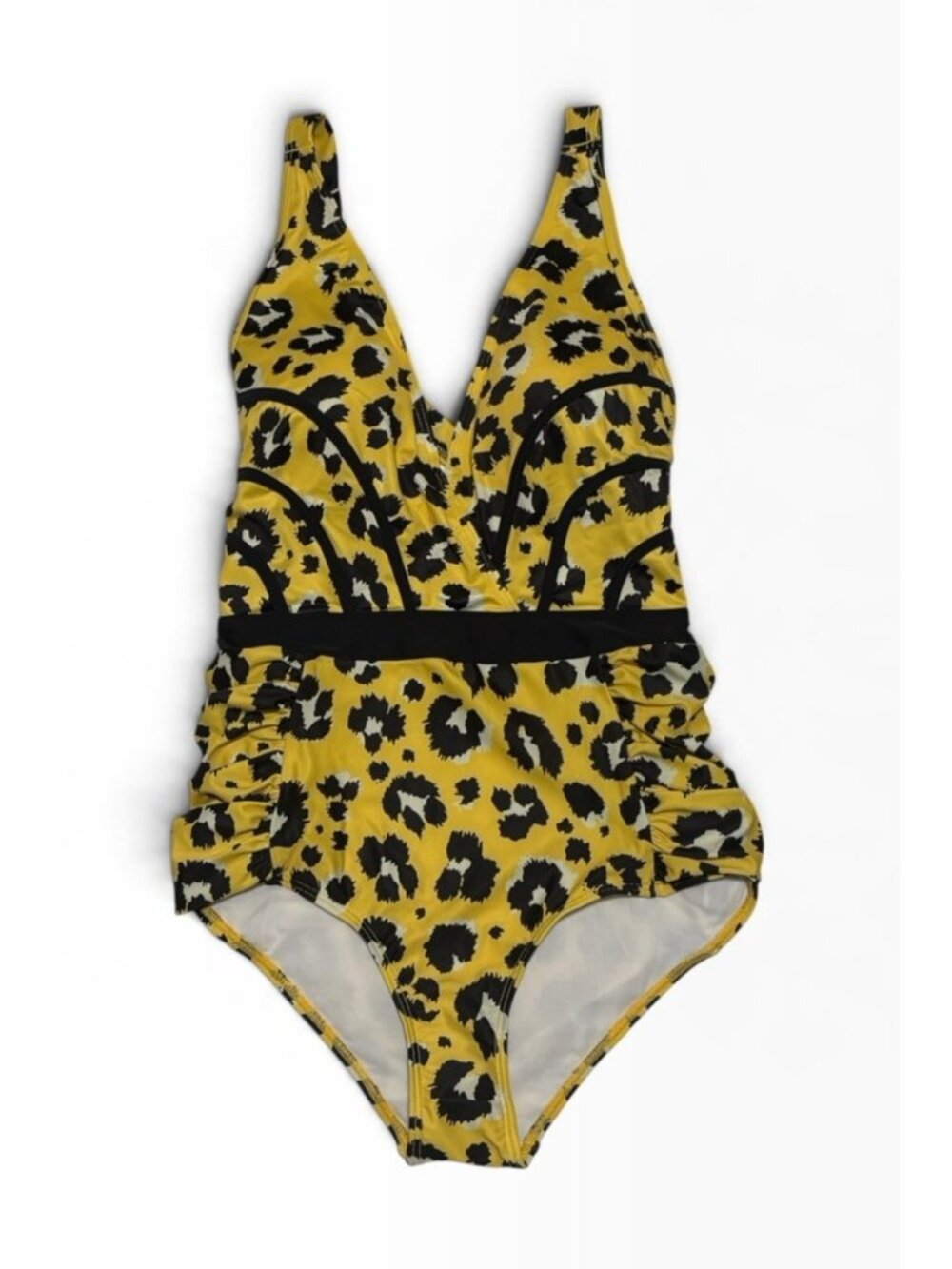 -New Modcloth Swimsuit Womens M Yellow Black Leopard Print Sweetheart Beach